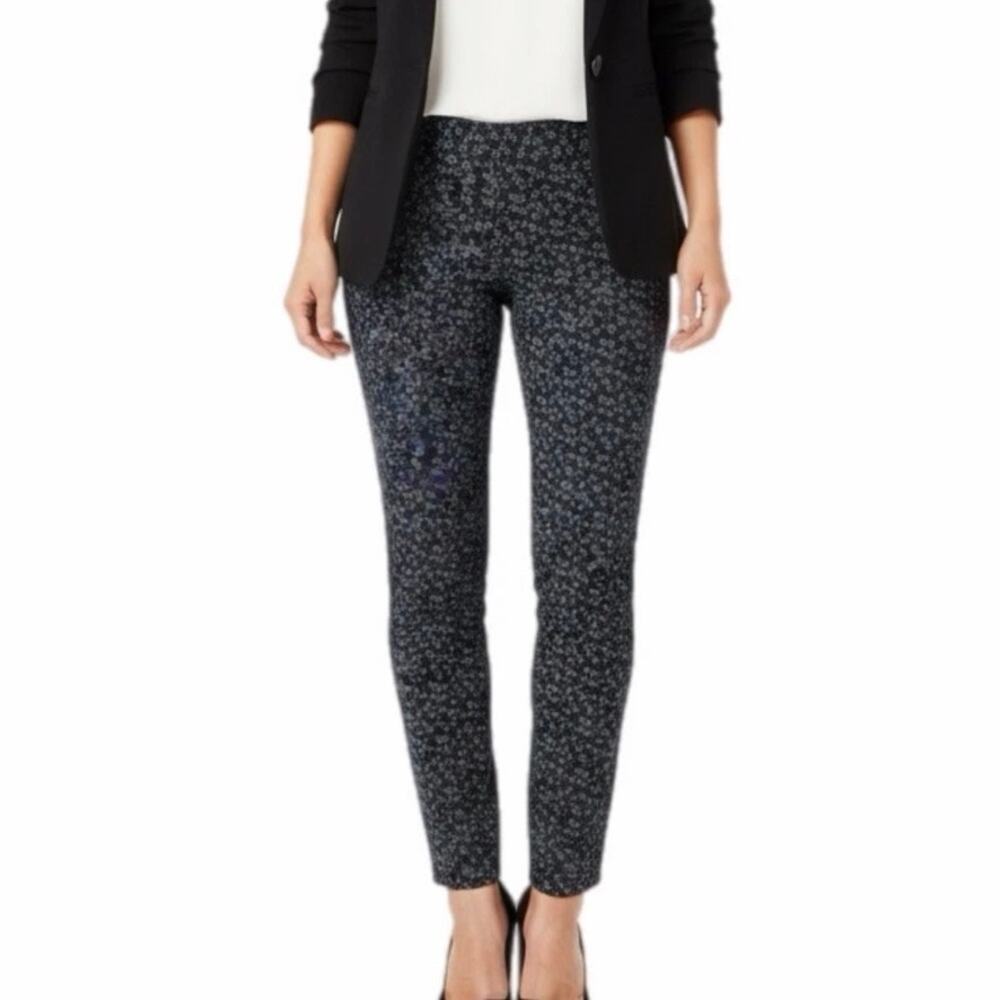 Gap Women's Skinny Ankle Pants 8 Black & White Micro Floral Print Stretch Khakis
